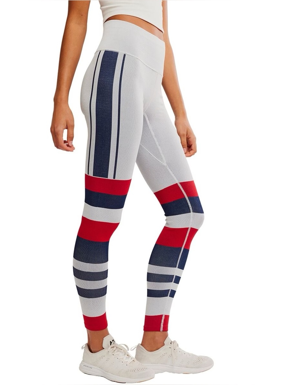 1498. FREE PEOPLE Myoko Jacquard Leggings in Ivory Retro Stripes NWT $128